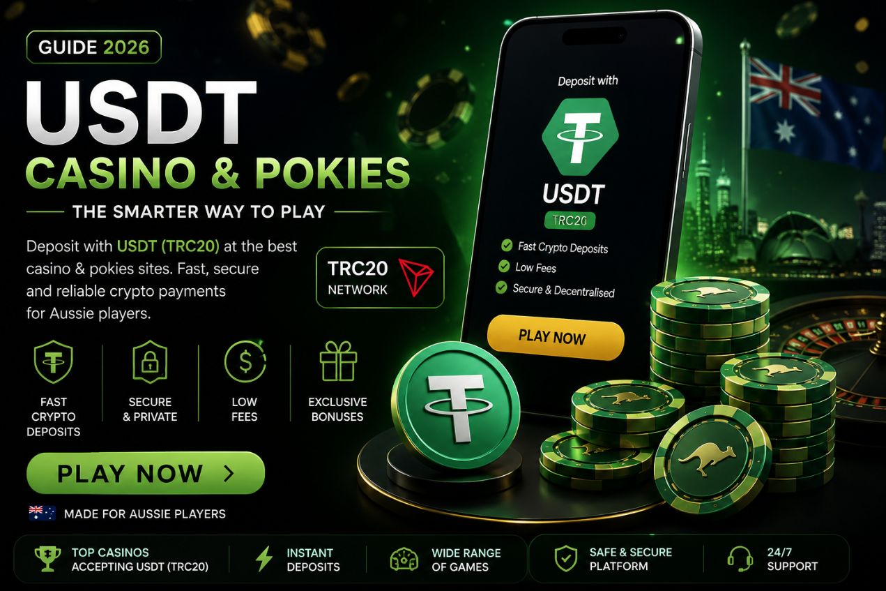 Best USDT TRC20 crypto casinos Australia 2026 guide featuring secure USDT deposits, fast payouts, low fees, crypto pokies, exclusive bonuses, and Australian-friendly online casinos.