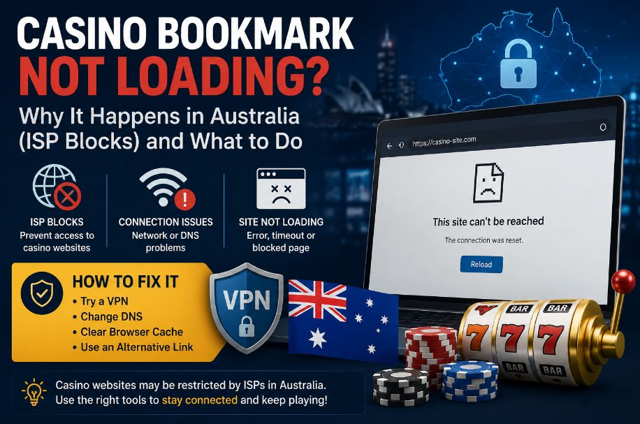 Casino bookmark not loading in Australia due to ISP blocks, connection issues and website access restrictions
