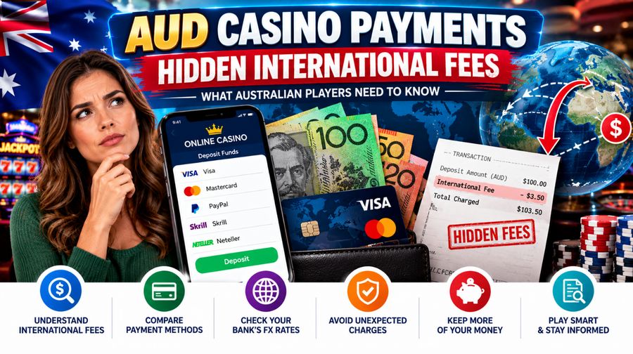 AUD casino payments guide explaining hidden international fees, currency conversion charges, payment methods and ways Australian players can avoid unexpected costs